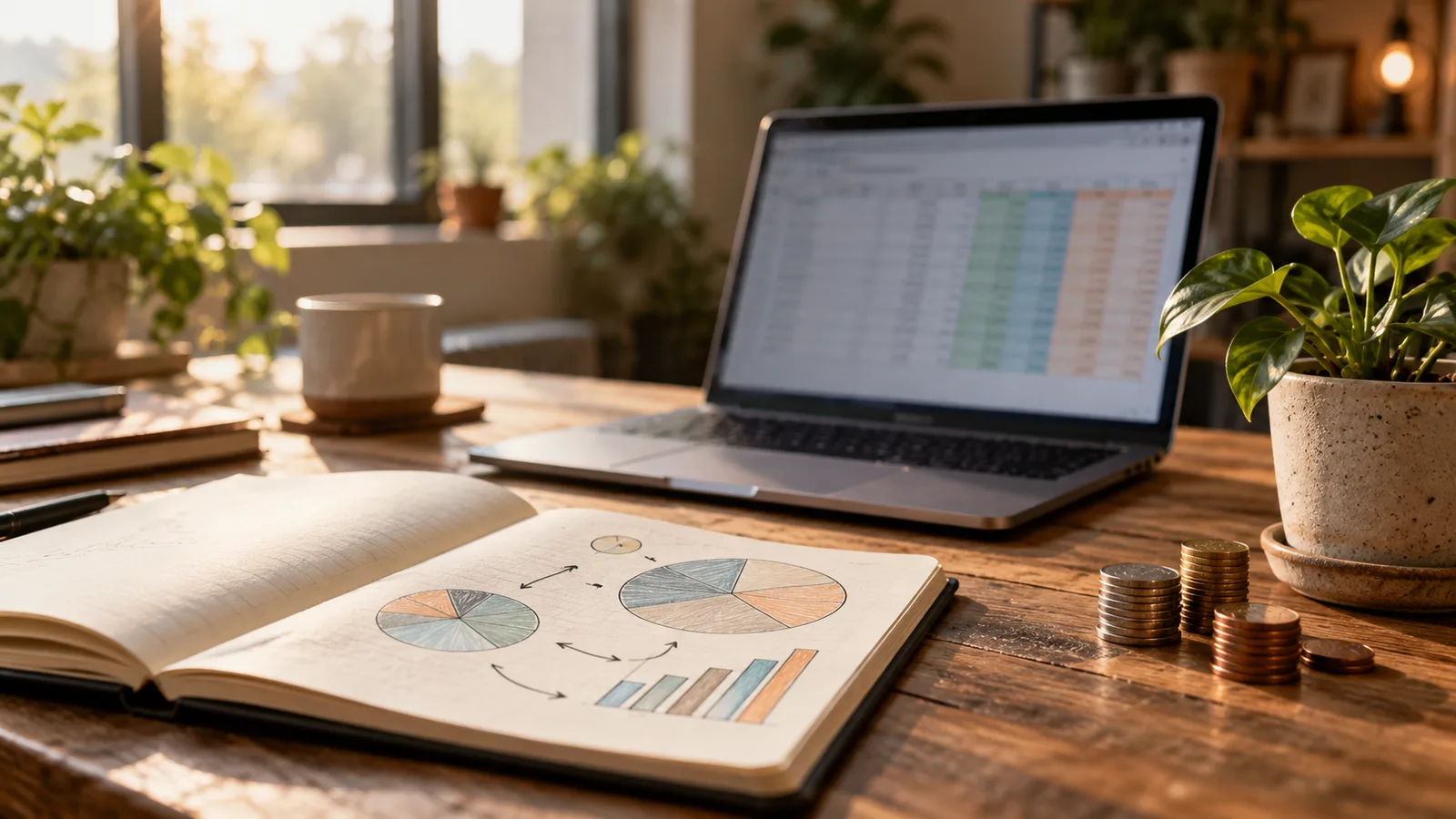 Planilhas, gráficos e anotações sobre a mesa: antes de captar, é preciso entender quanto da empresa cada rodada custa.